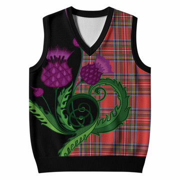 Stewart (Stuart) Tartan Knitted V-Neck Vest Traditional Scottish Thistle