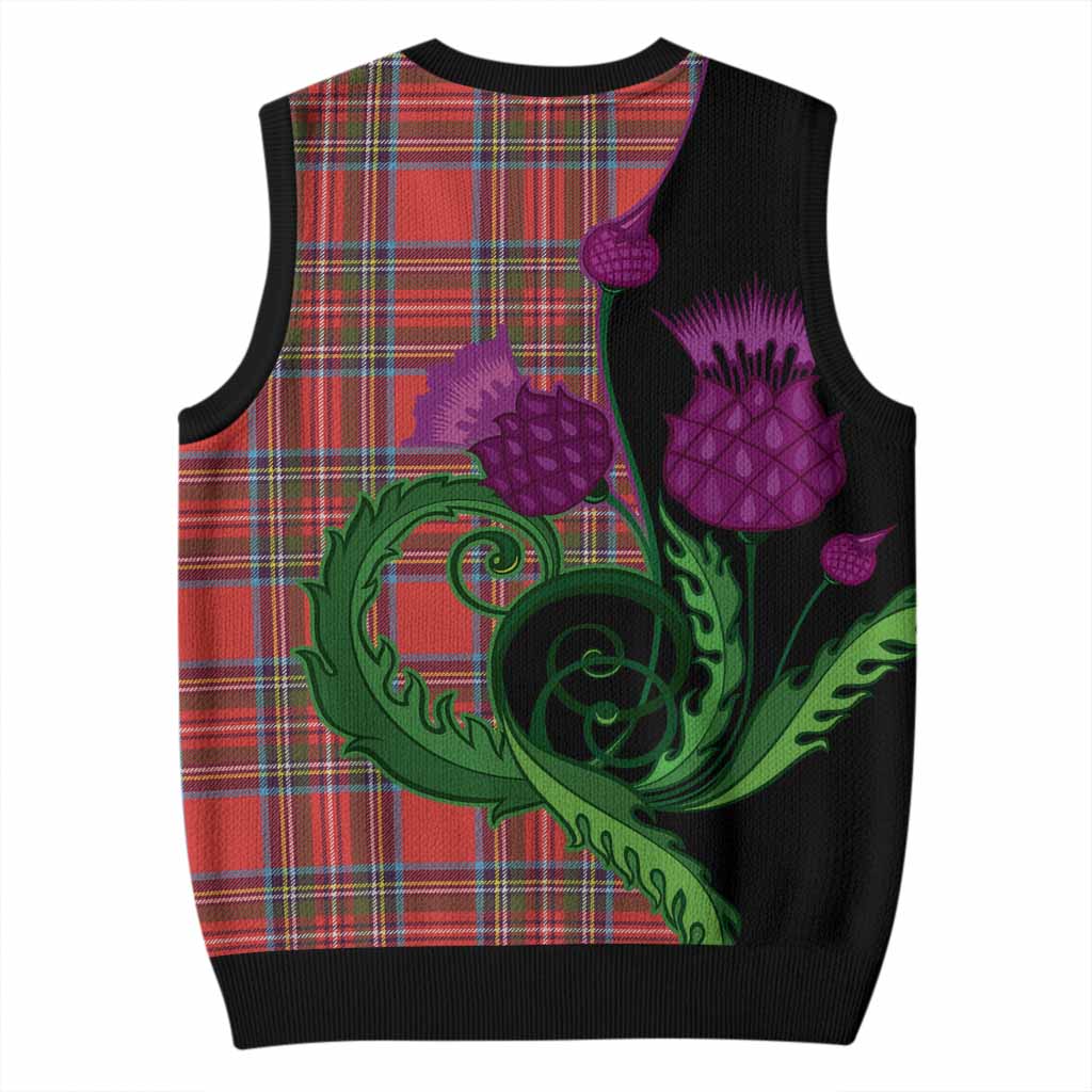 Stewart (Stuart) Tartan Knitted V-Neck Vest Traditional Scottish Thistle