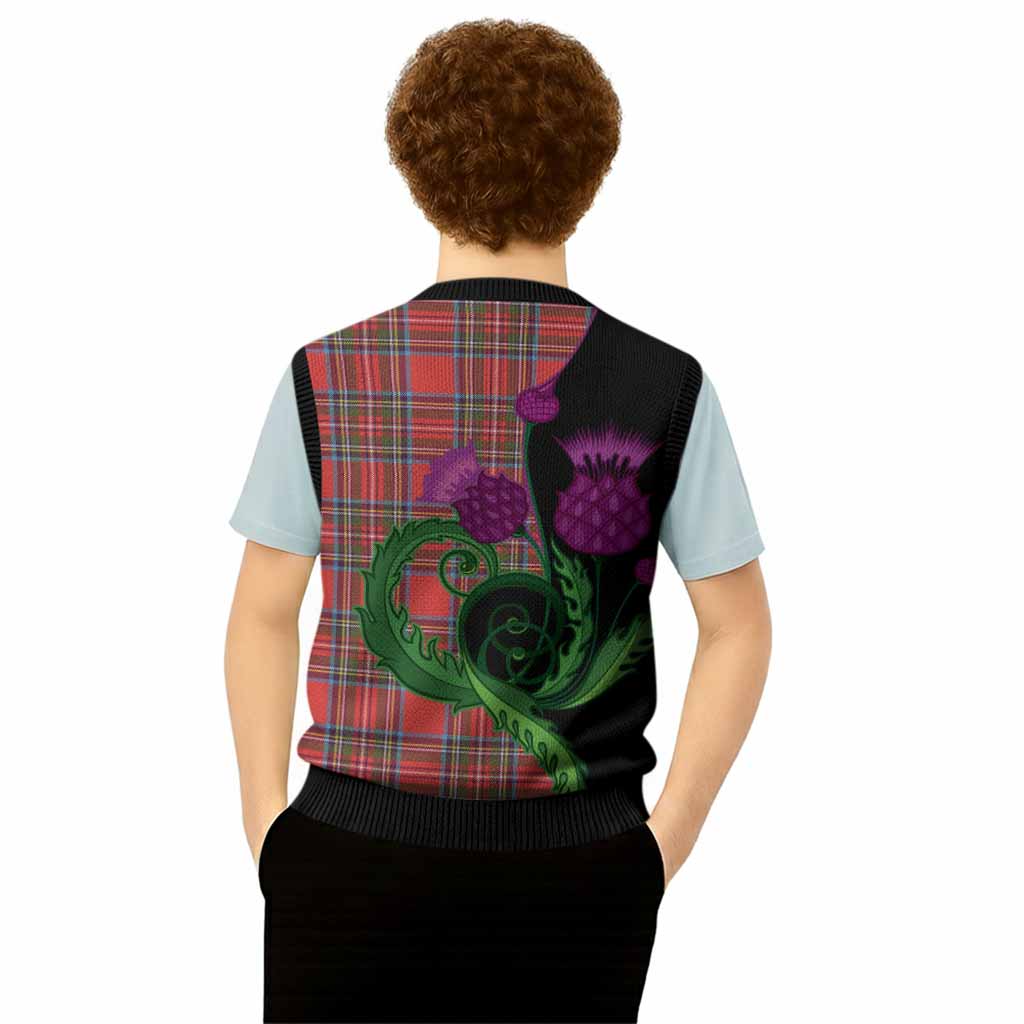 Stewart (Stuart) Tartan Knitted V-Neck Vest Traditional Scottish Thistle
