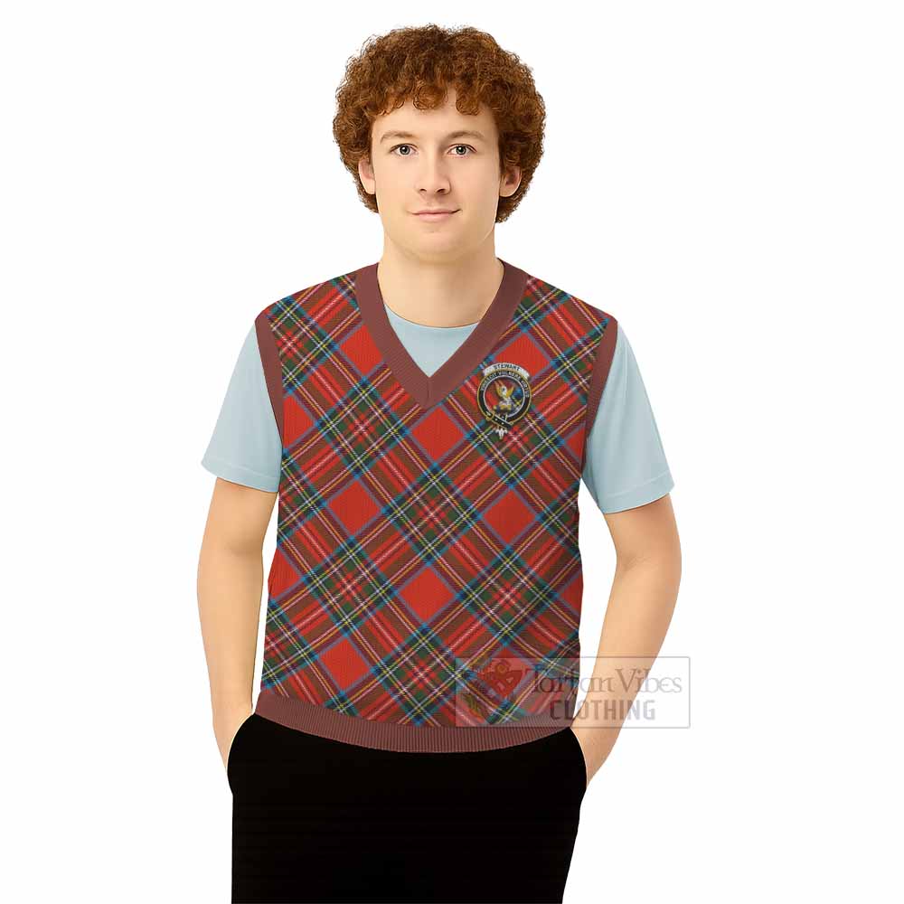 Stewart (Stuart) of Appin Tartan Knitted V-Neck Vest with Family Crest Cross Style