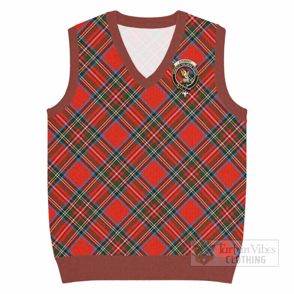 Stewart (Stuart) of Appin Tartan Knitted V-Neck Vest with Family Crest Cross Style