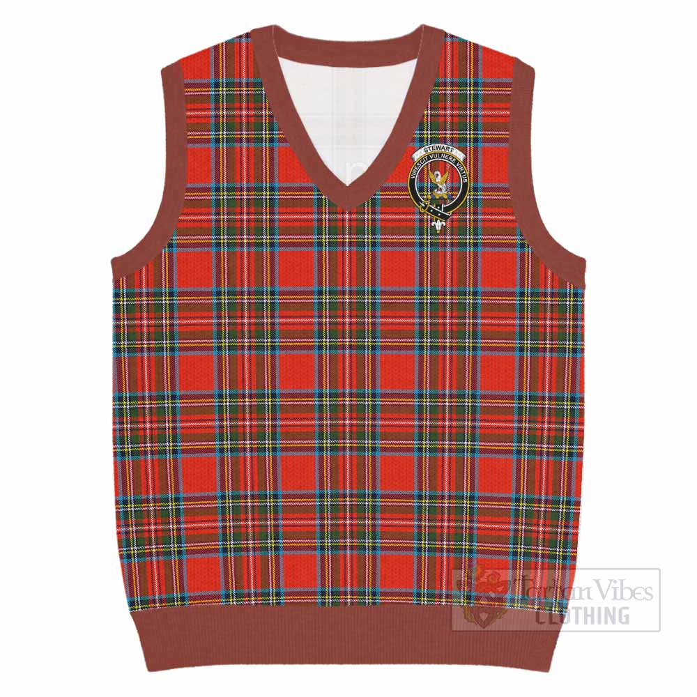 Stewart (Stuart) Tartan Knitted V-Neck Vest with Family Crest - Tartan Vibes Clothing