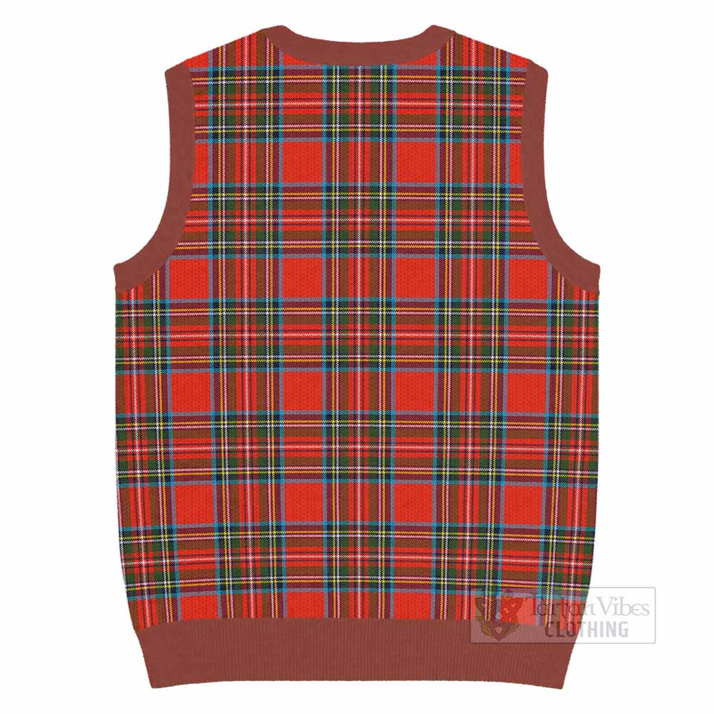 Stewart (Stuart) Tartan Knitted V-Neck Vest with Family Crest - Tartan Vibes Clothing