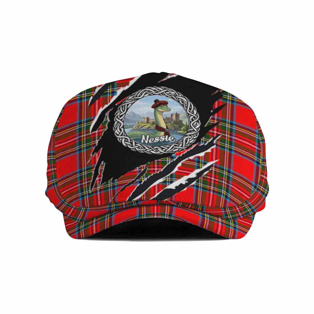 Stewart (Stuart) Tartan Loch Ness Monster Flat Cap, Jeff Cap Celtic Knot Nessie Art