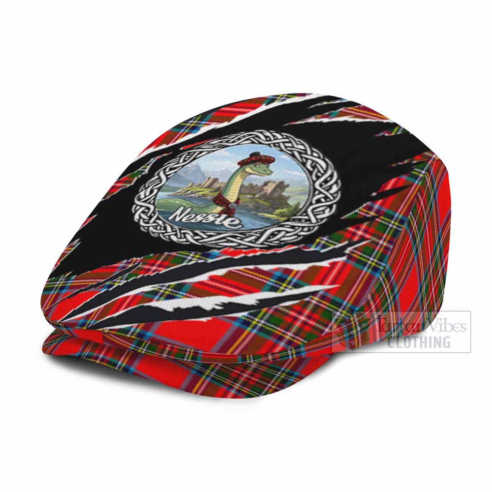 Stewart (Stuart) Tartan Loch Ness Monster Flat Cap, Jeff Cap Celtic Knot Nessie Art