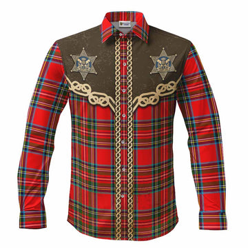 Stewart (Stuart) Tartan Long Sleeve Button Shirts Bigfoot Riding The Kelpie Monster