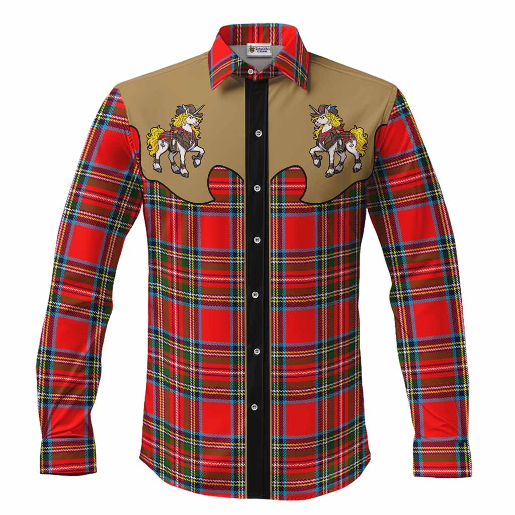 Stewart (Stuart) Tartan Long Sleeve Button Shirts Rodeo Unicorn Retro Style