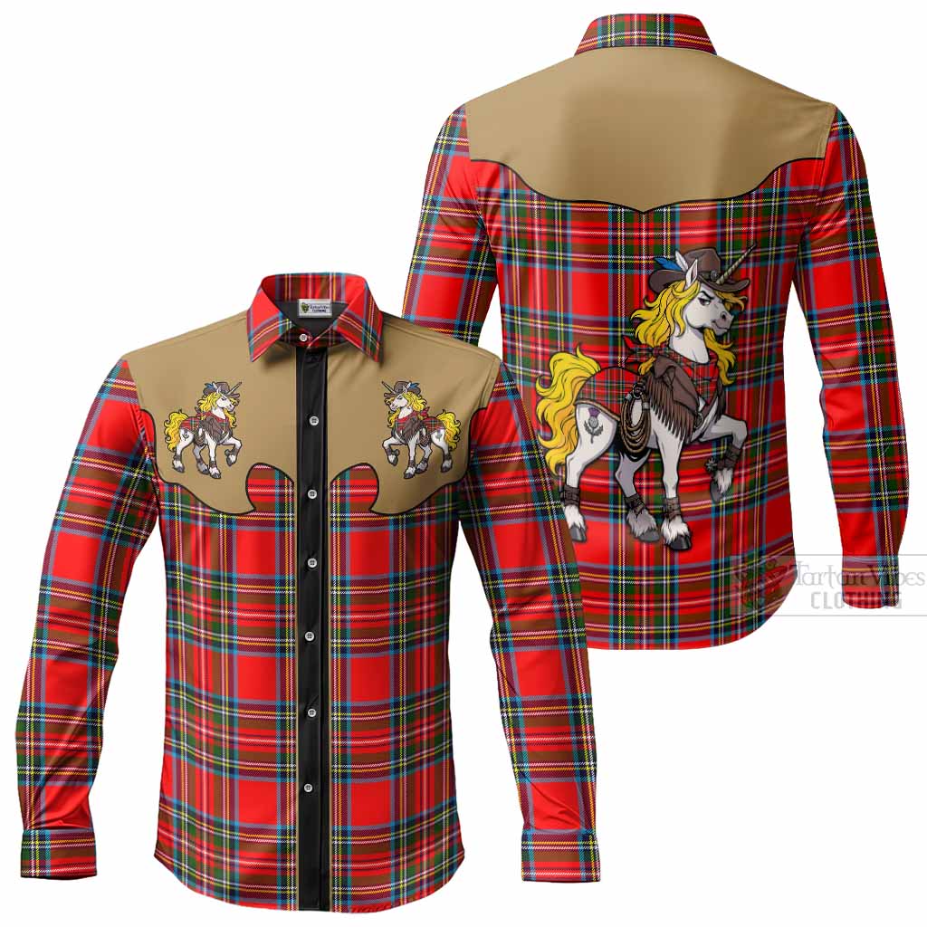 Stewart (Stuart) Tartan Long Sleeve Button Shirts Rodeo Unicorn Retro Style