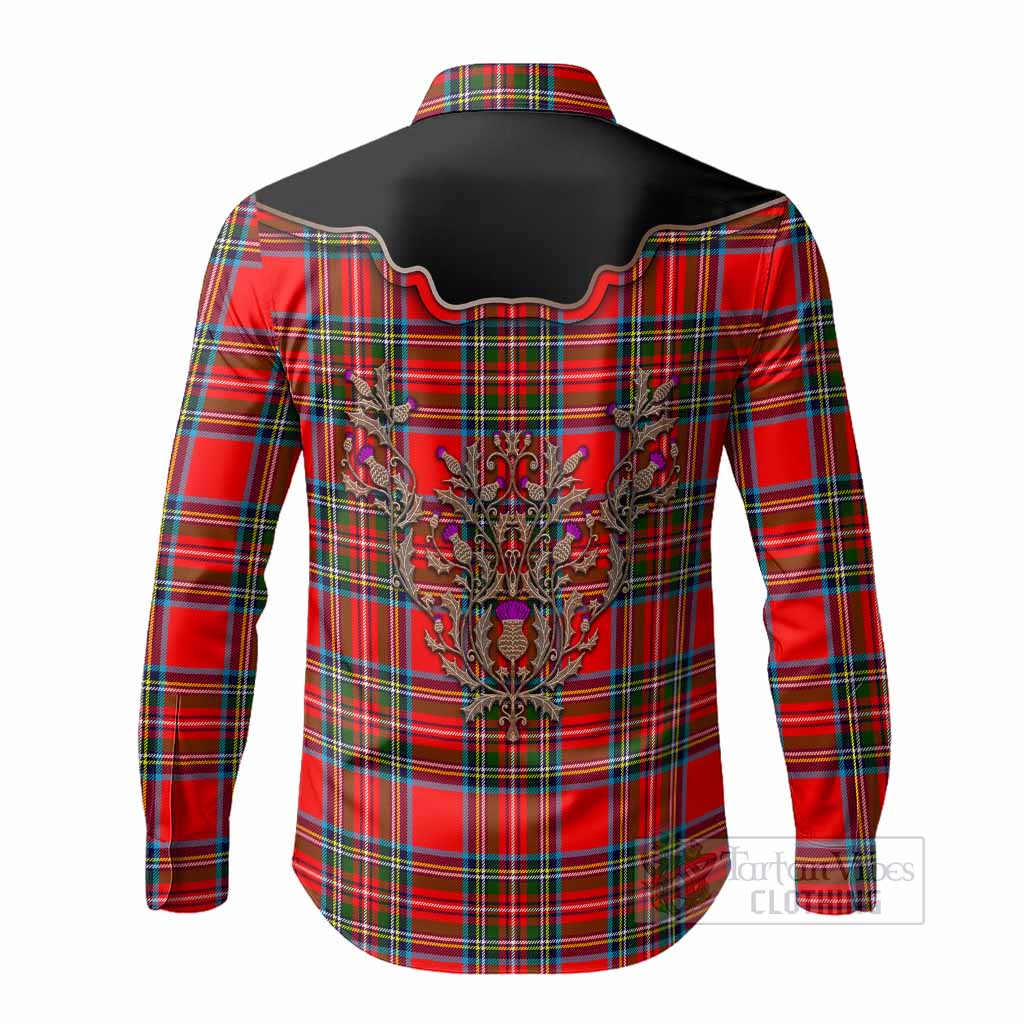 Stewart (Stuart) Tartan Long Sleeve Button Shirts Thistle Ornament Western Yoke