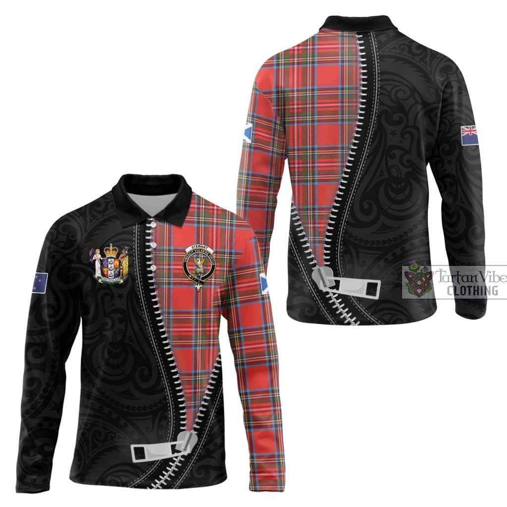 Stewart (Stuart) Tartan Long Sleeve Polo Shirt New Zealand Pattern Unique Zipper Stylized