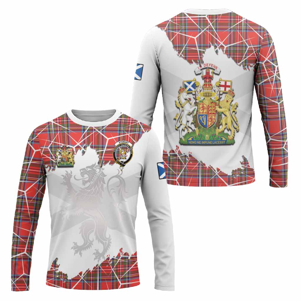 Stewart (Stuart) Tartan Long Sleeve T-Shirt with Family Crest and Lion Rampant Grunge Style