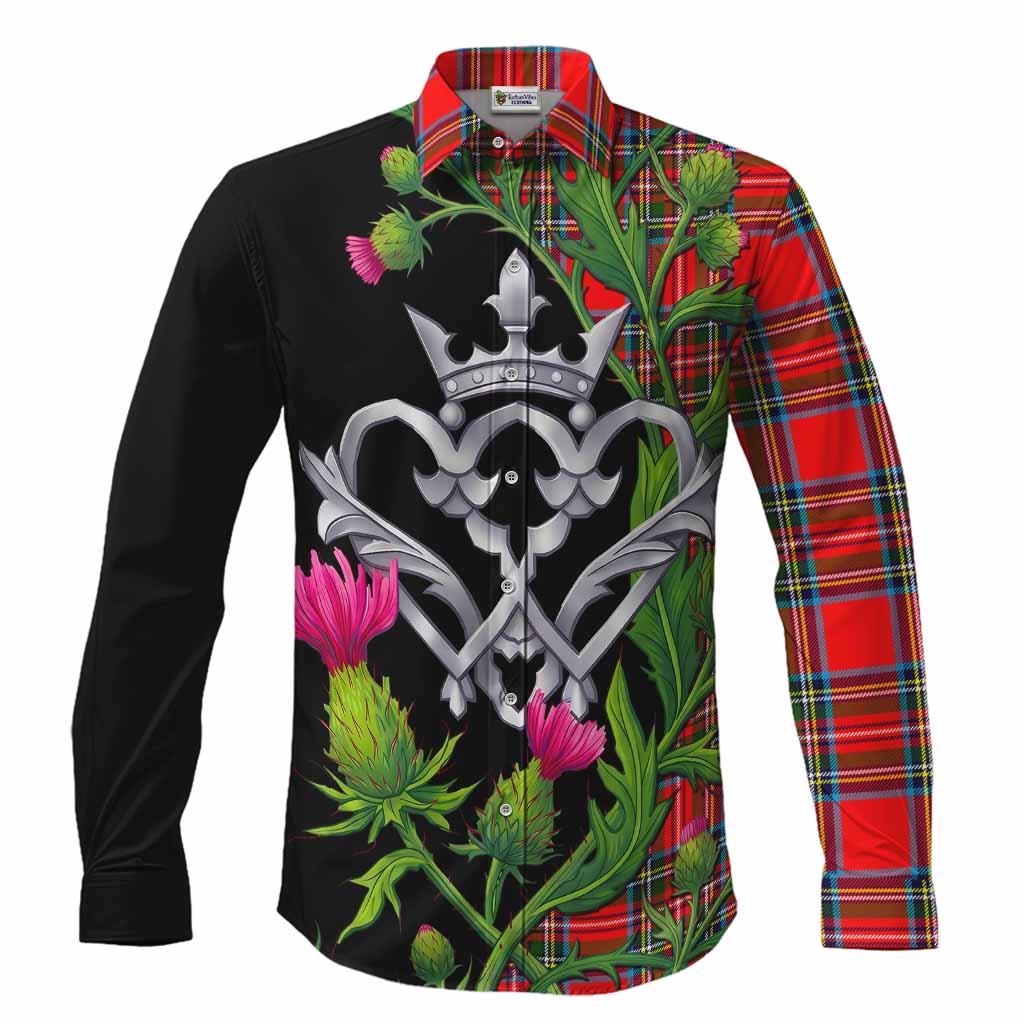 Stewart (Stuart) Tartan Luckenbooth Long Sleeve Button Shirts Silver Heart Crown Thistle Floral