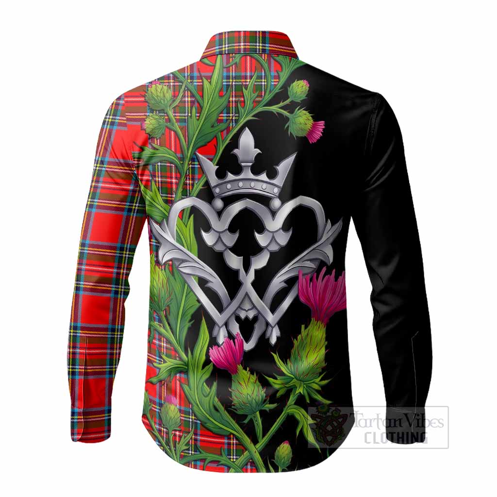 Stewart (Stuart) Tartan Luckenbooth Long Sleeve Button Shirts Silver Heart Crown Thistle Floral