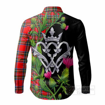 Stewart (Stuart) Tartan Luckenbooth Long Sleeve Button Shirts Silver Heart Crown Thistle Floral