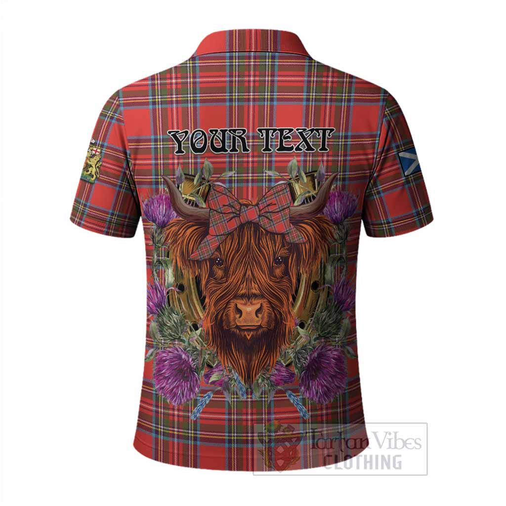 Stewart (Stuart) Tartan Polo Shirt Scottish Thistle Heilan Coo