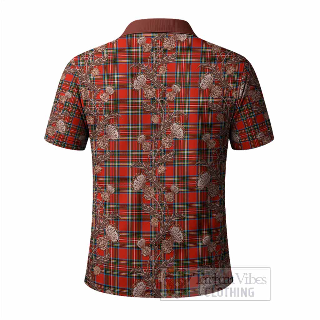 Stewart (Stuart) Tartan Polo Shirt Seamless Scottish Thistle Flowers