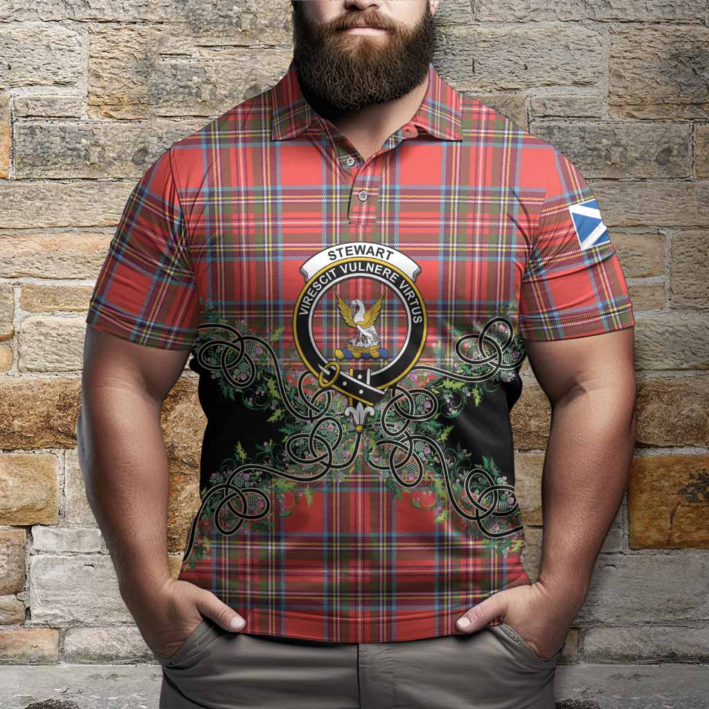 Stewart (Stuart) Tartan Polo Shirt Thistle Scottish Spirit