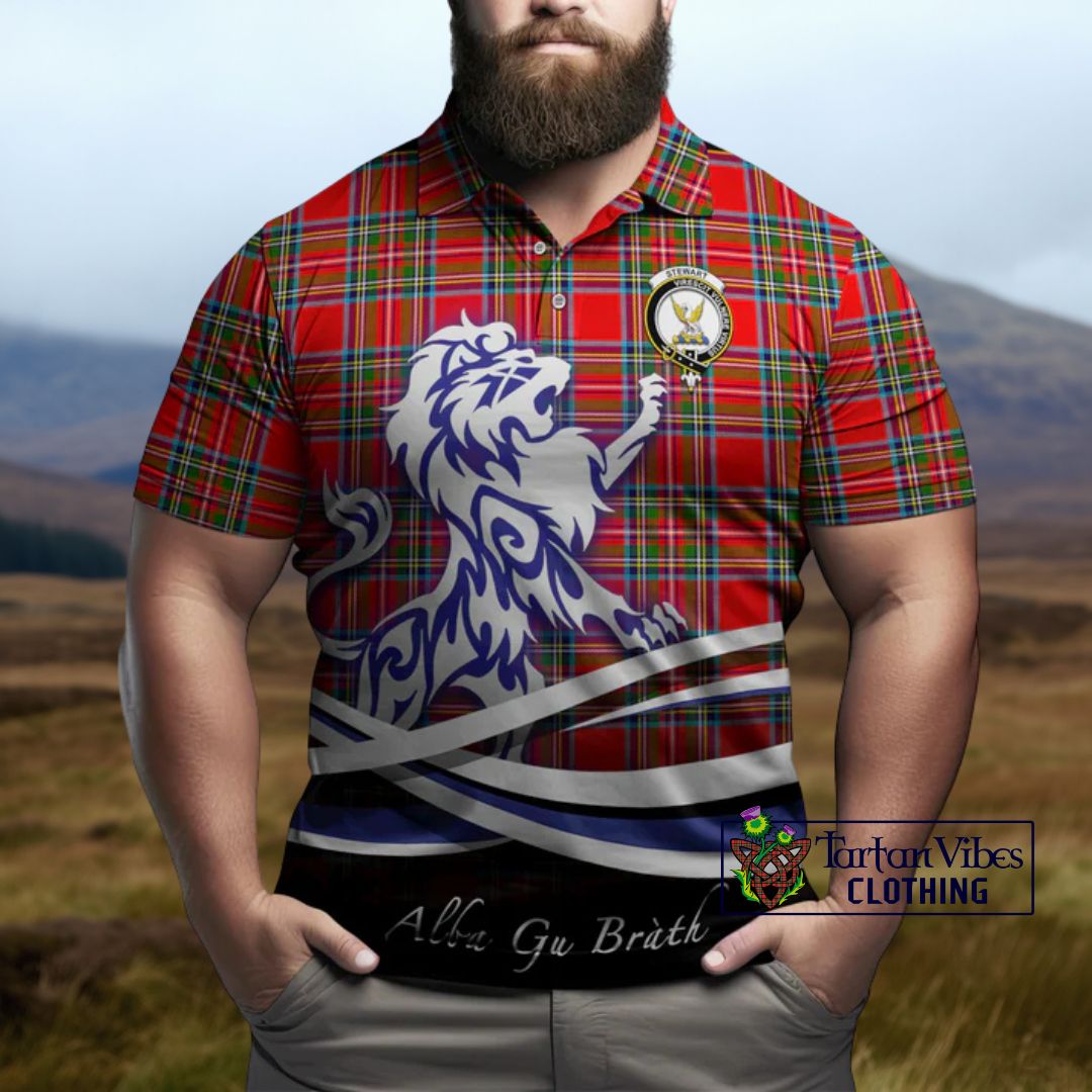 Stewart (Stuart) Tartan Polo Shirt with Alba Gu Brath Regal Lion Emblem