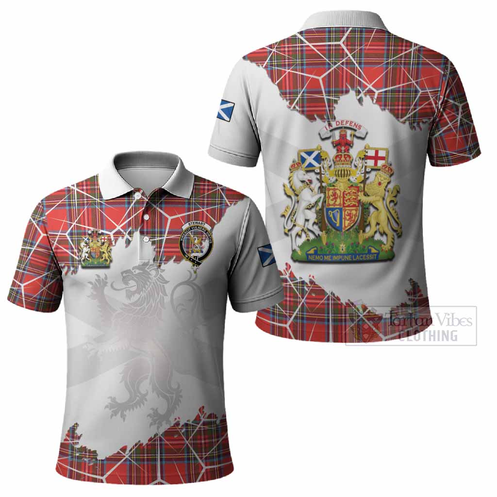 Stewart (Stuart) Tartan Polo Shirt with Family Crest and Lion Rampant Grunge Style