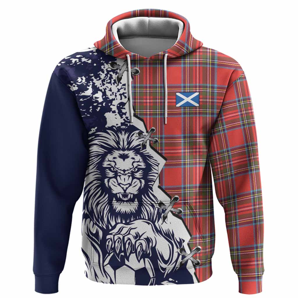 Stewart (Stuart) Tartan Scottish Hoodie Angry Lion With Soccer Ball Style