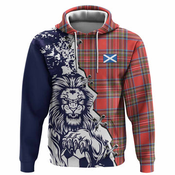 Stewart (Stuart) Tartan Scottish Hoodie Angry Lion With Soccer Ball Style