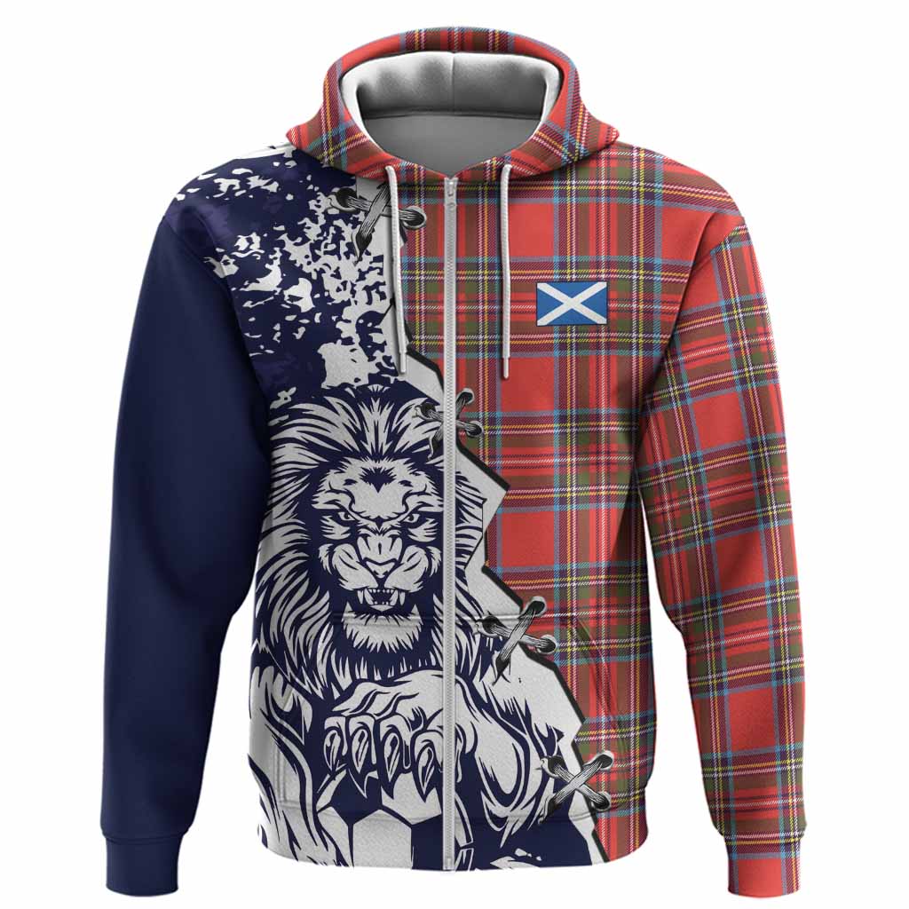Stewart (Stuart) Tartan Scottish Hoodie Angry Lion With Soccer Ball Style