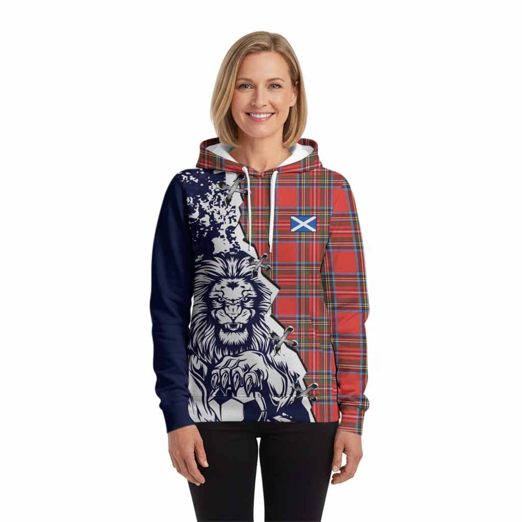 Stewart (Stuart) Tartan Scottish Hoodie Angry Lion With Soccer Ball Style