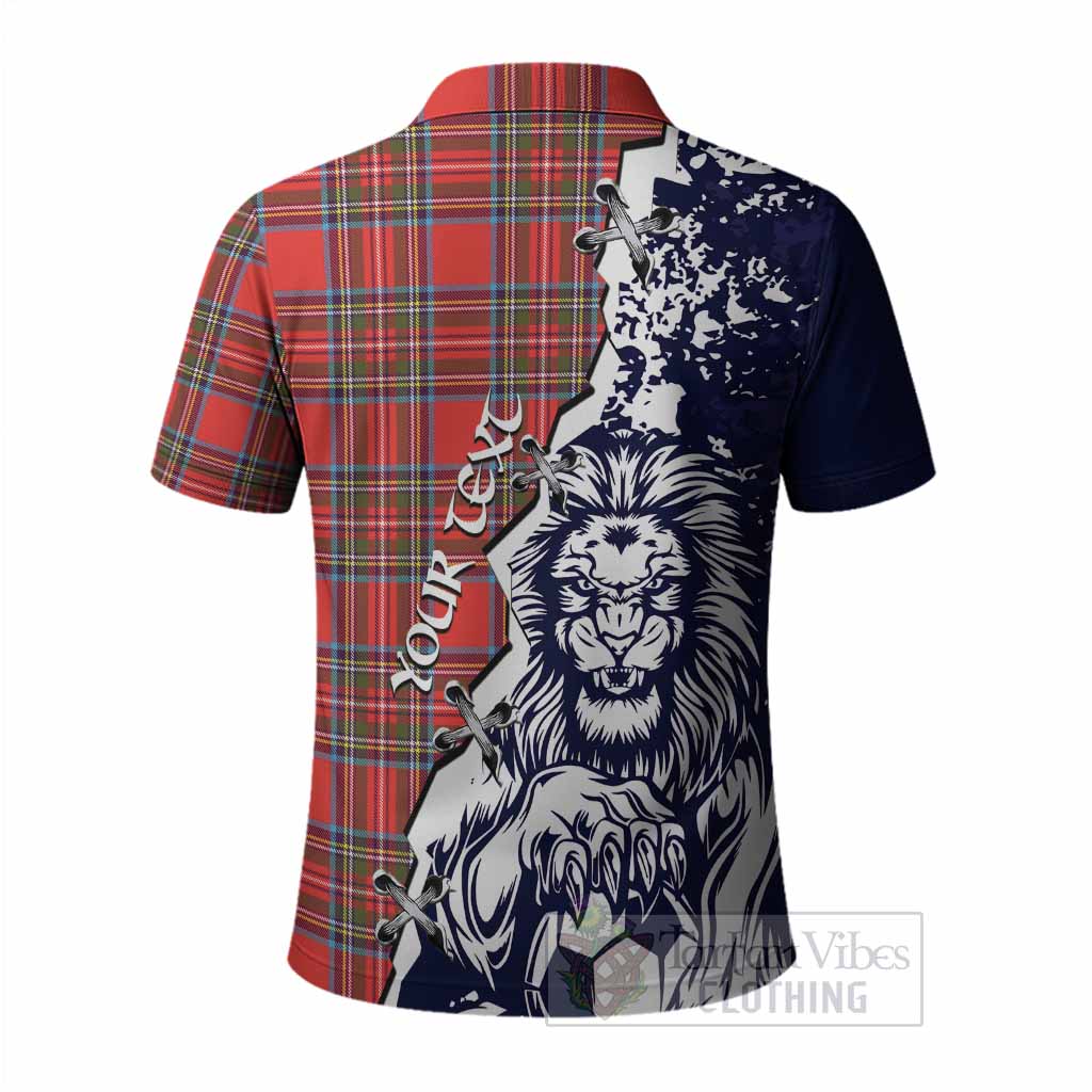 Stewart (Stuart) Tartan Scottish Polo Shirt Angry Lion With Soccer Ball Style