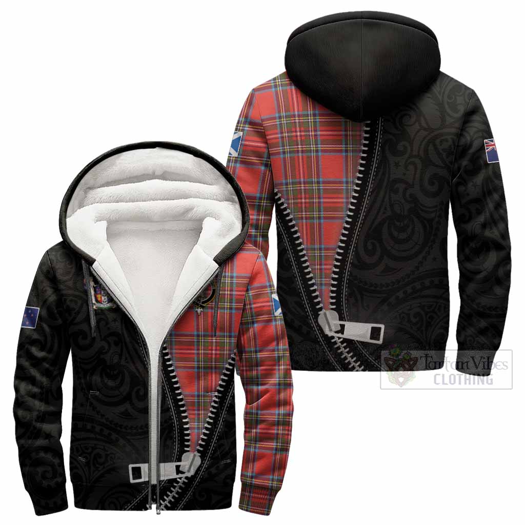 Stewart (Stuart) Tartan Sherpa Hoodie New Zealand Pattern Unique Zipper Stylized