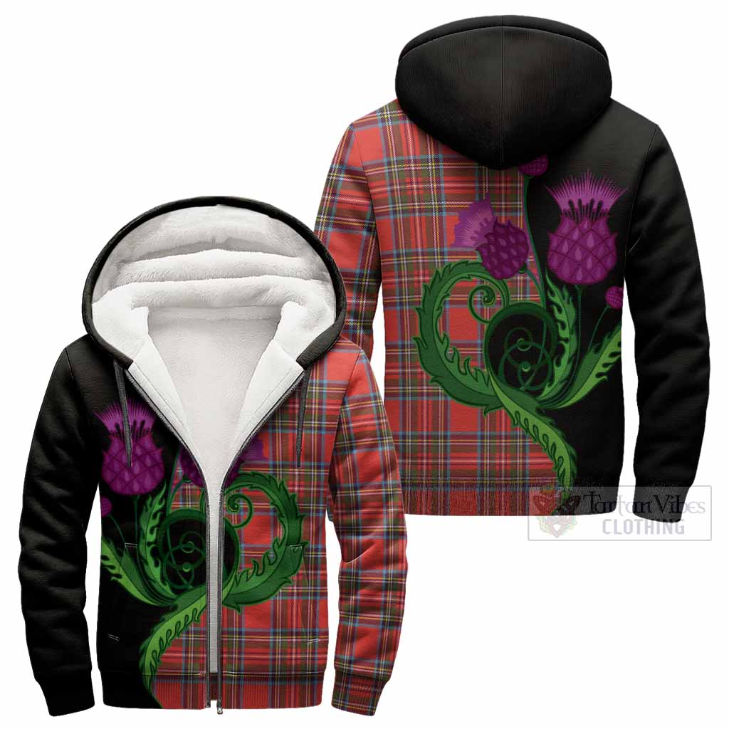 Stewart (Stuart) Tartan Sherpa Hoodie Traditional Scottish Thistle