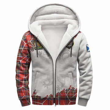 Stewart (Stuart) Tartan Sherpa Hoodie with Family Crest and Lion Rampant Grunge Style
