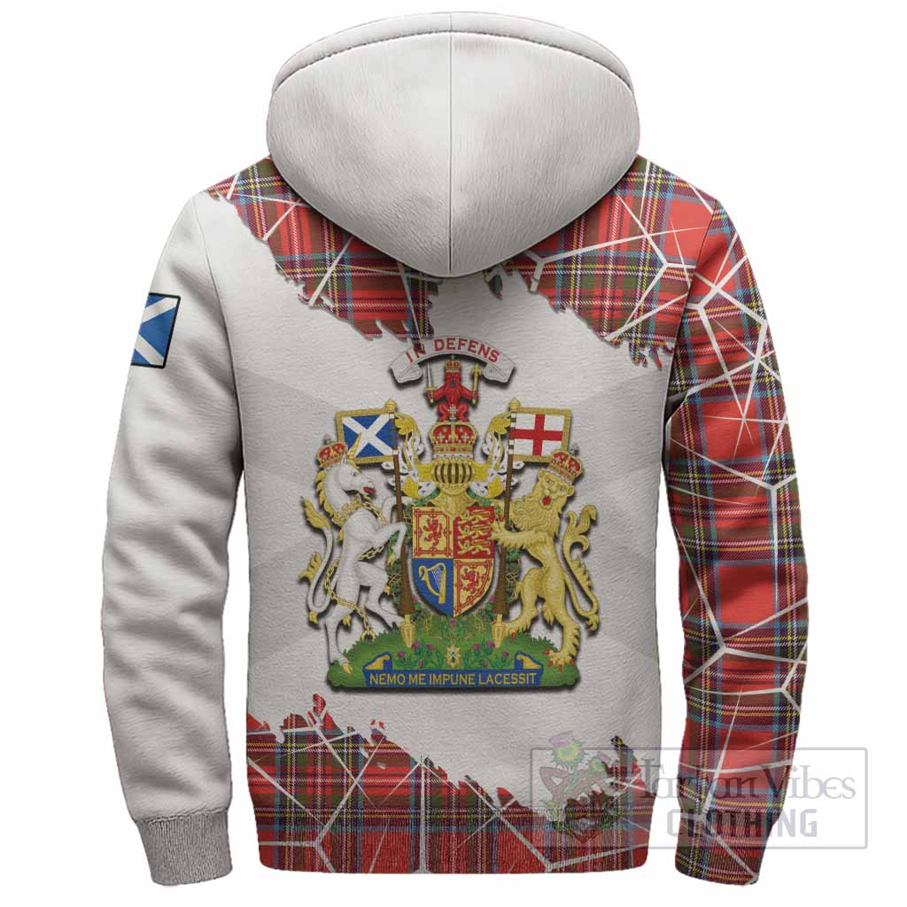 Stewart (Stuart) Tartan Sherpa Hoodie with Family Crest and Lion Rampant Grunge Style
