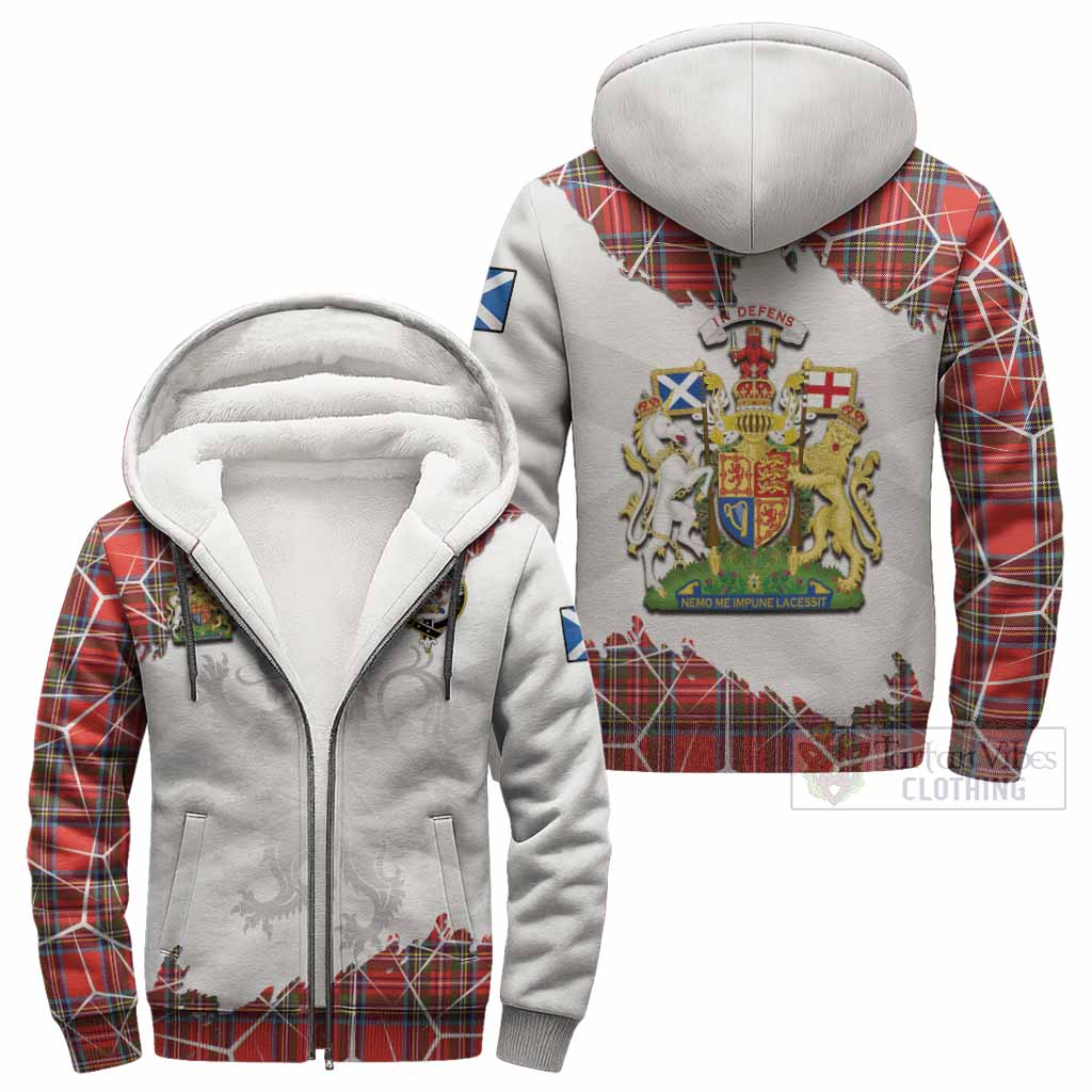 Stewart (Stuart) Tartan Sherpa Hoodie with Family Crest and Lion Rampant Grunge Style