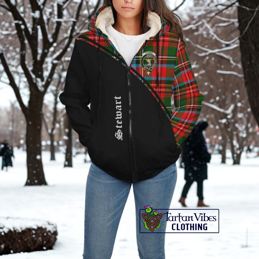 Stewart (Stuart) Tartan Sherpa Hoodie with Family Crest Curve Style