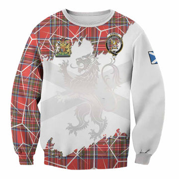 Stewart (Stuart) Tartan Sweatshirt with Family Crest and Lion Rampant Grunge Style