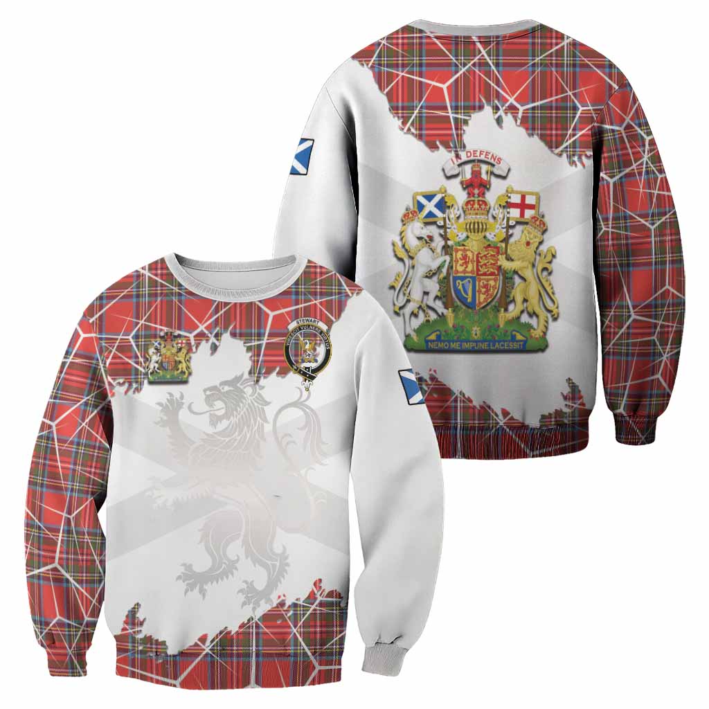 Stewart (Stuart) Tartan Sweatshirt with Family Crest and Lion Rampant Grunge Style