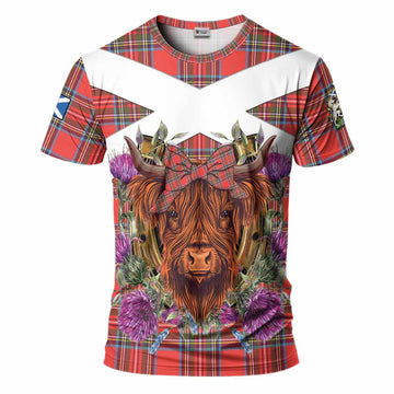 Stewart (Stuart) Tartan T-Shirt Scottish Thistle Heilan Coo