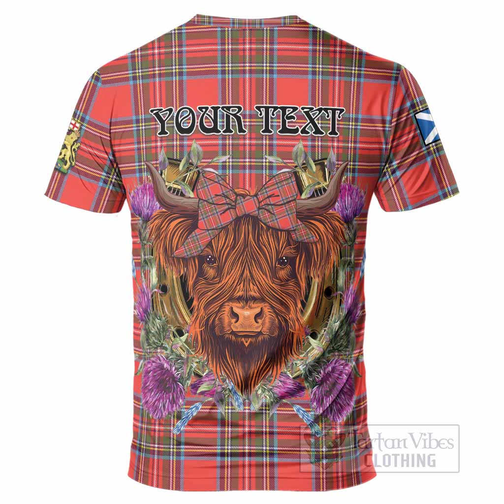 Stewart (Stuart) Tartan T-Shirt Scottish Thistle Heilan Coo