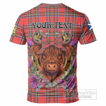 Stewart (Stuart) Tartan T-Shirt Scottish Thistle Heilan Coo