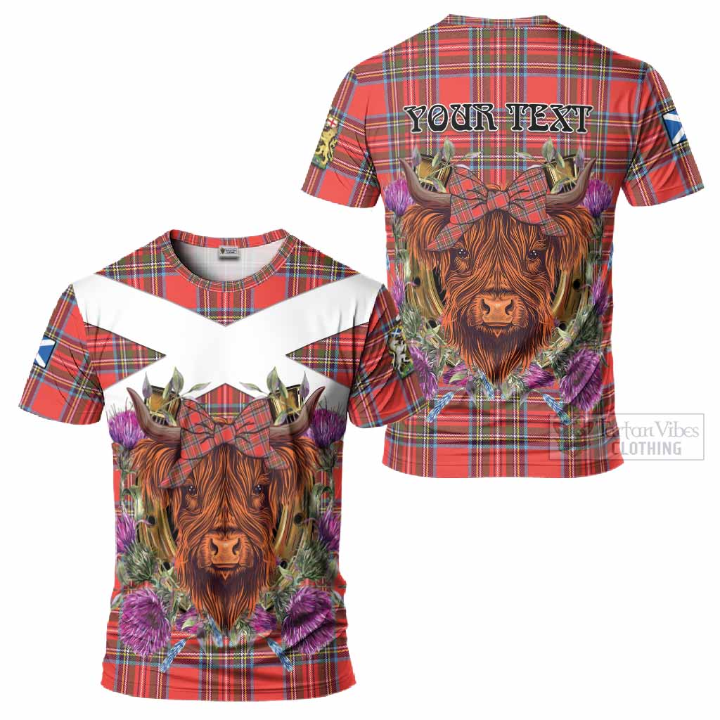Stewart (Stuart) Tartan T-Shirt Scottish Thistle Heilan Coo