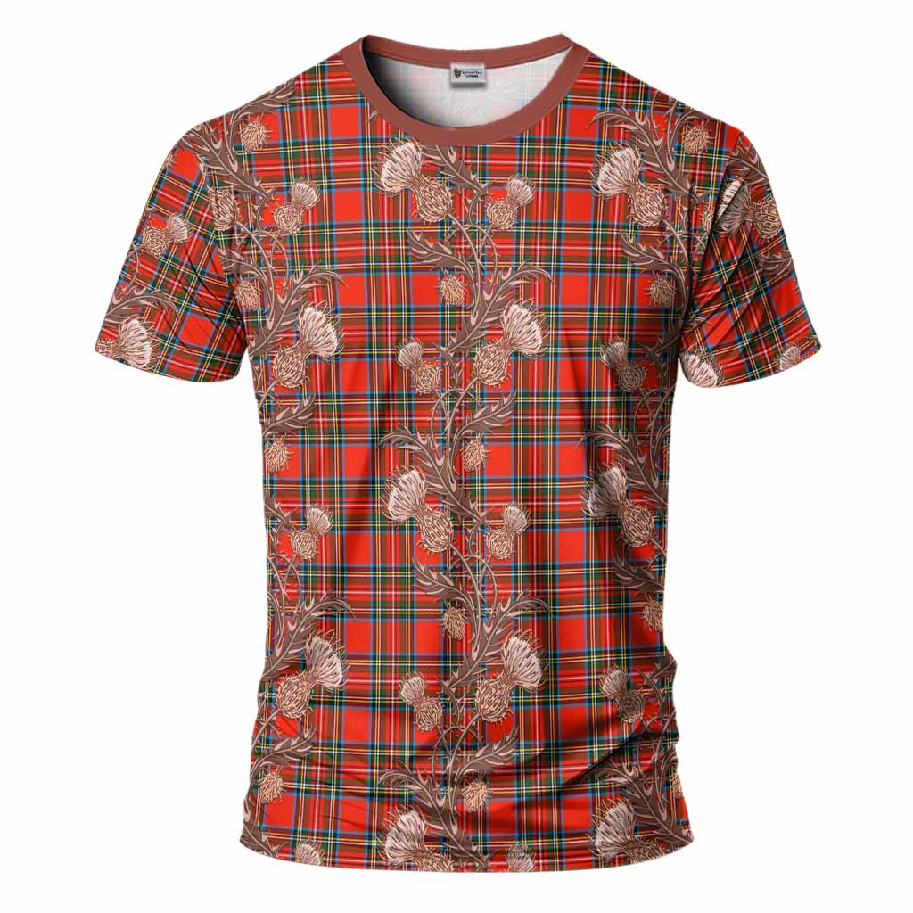 Stewart (Stuart) Tartan T-Shirt Seamless Scottish Thistle Flowers