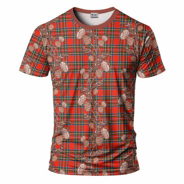 Stewart (Stuart) Tartan T-Shirt Seamless Scottish Thistle Flowers