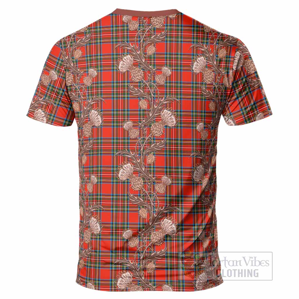 Stewart (Stuart) Tartan T-Shirt Seamless Scottish Thistle Flowers