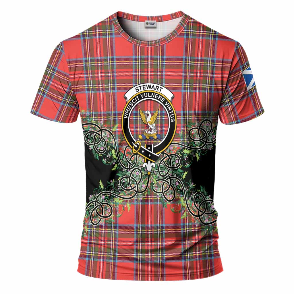 Stewart (Stuart) Tartan T-Shirt Thistle Scottish Spirit