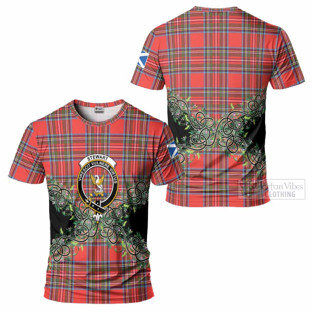 Stewart (Stuart) Tartan T-Shirt Thistle Scottish Spirit