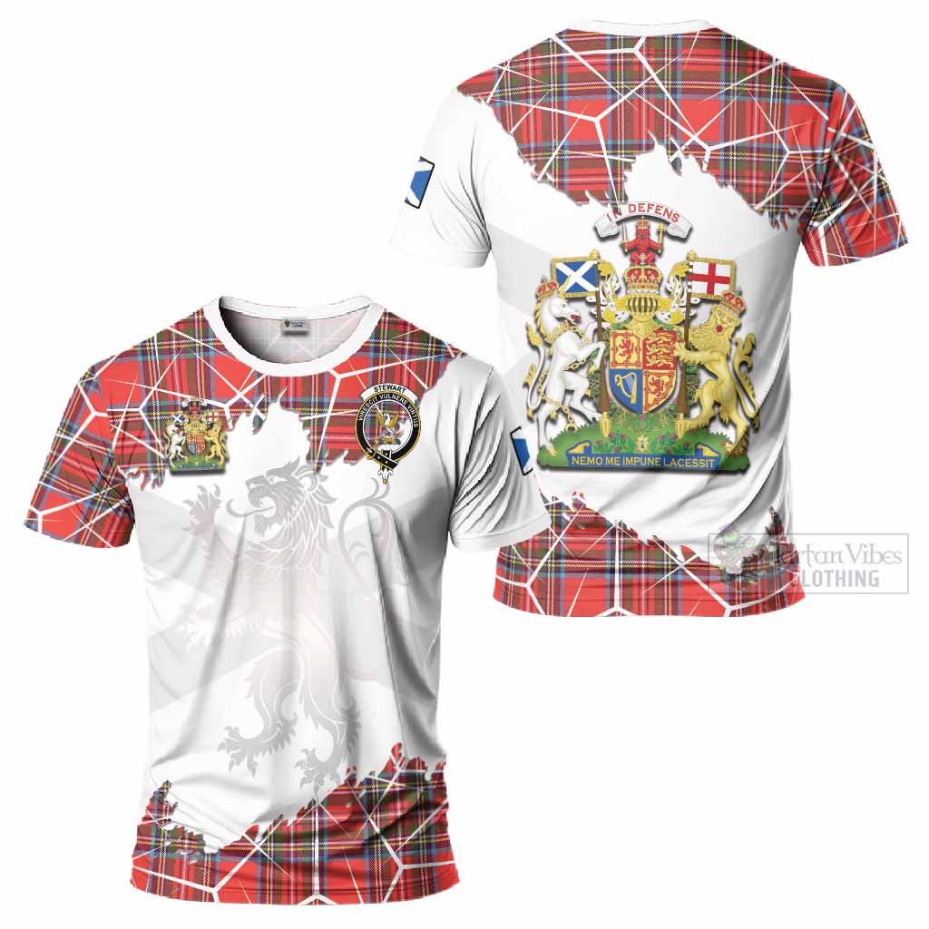 Stewart (Stuart) Tartan T-Shirt with Family Crest and Lion Rampant Grunge Style