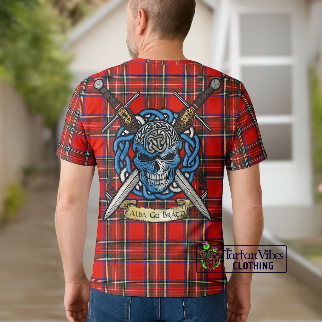 Stewart (Stuart) Tartan T-Shirt with Family Crest Celtic Skull Style