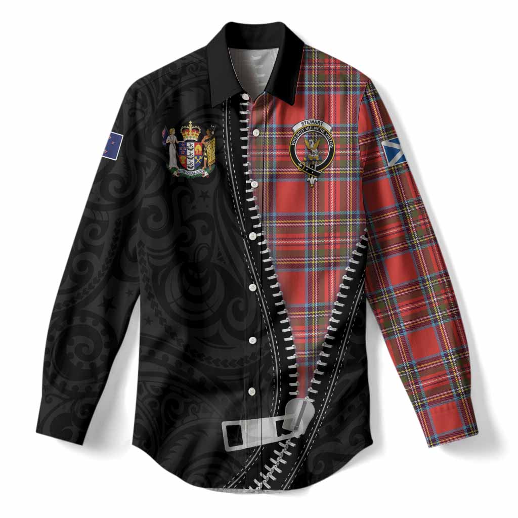 Stewart (Stuart) Tartan Women Casual Shirt New Zealand Pattern Unique Zipper Stylized
