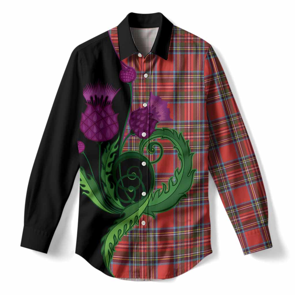 Stewart (Stuart) Tartan Women Casual Shirt Traditional Scottish Thistle
