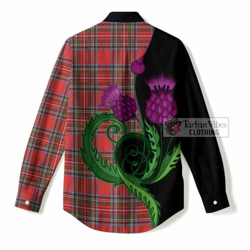 Stewart (Stuart) Tartan Women Casual Shirt Traditional Scottish Thistle